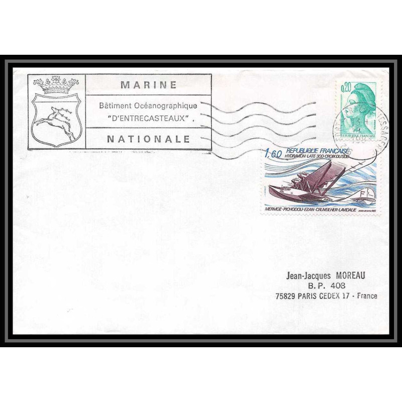 7628 batiment oceanographique d'entrecasteaux 1983 poste navale militaire France Lettre (cover) 