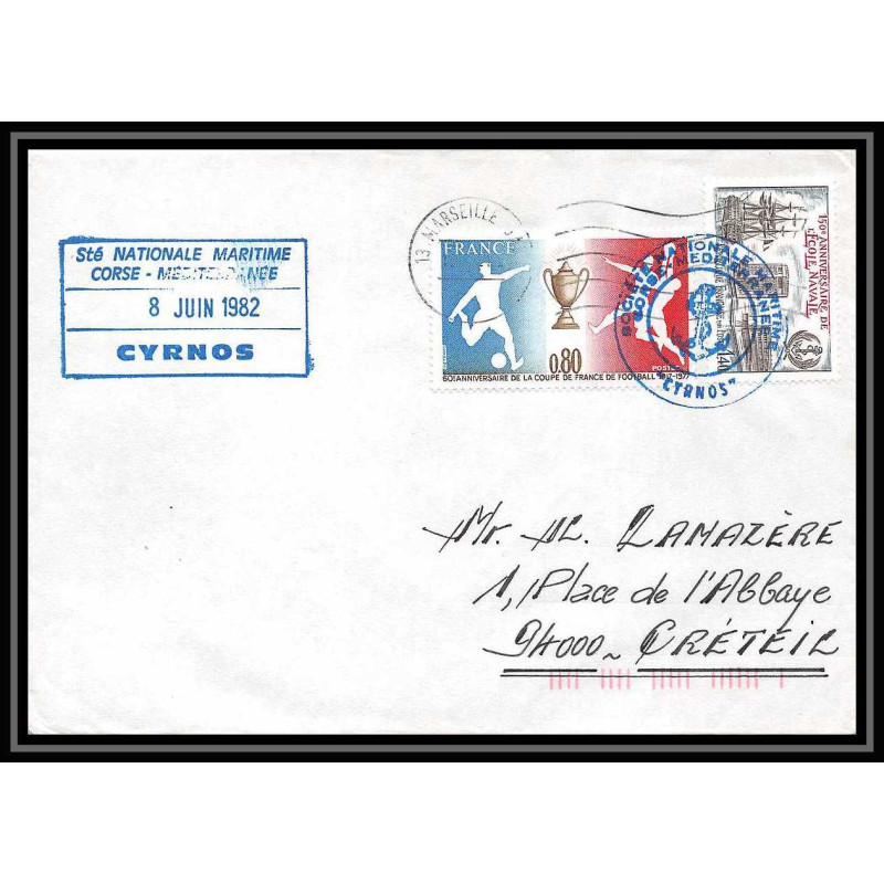 7630 cyrnos corse 1981 timbre FOOTBALL (soccer) poste navale militaire France Lettre (cover) 