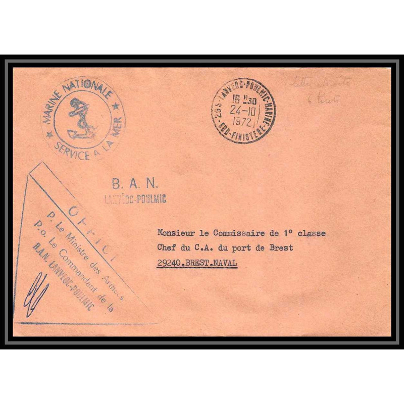 7667 Base d'aeronautique navale de Lanveoc-Poulmic 1972 poste navale militaire signe (Signed) France Lettre (cover)