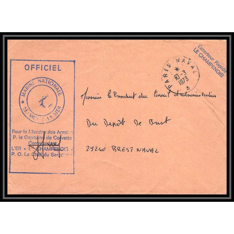 7670 Escorteur rapide Le Champenois 1973 poste navale militaire signe (Signed autograph) France Lettre (cover)
