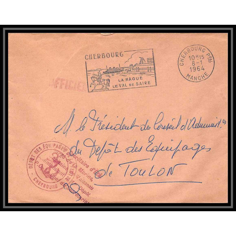 7679 depot des equipages de la flotte cherbourg 1964 poste navale militaire signe (Signed) France Lettre (cover)