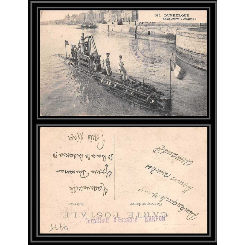7775 cachet 1915 torpilleur d'escadre harpon sous marin meduse dunkerque militaire France Carte postale (postcard)