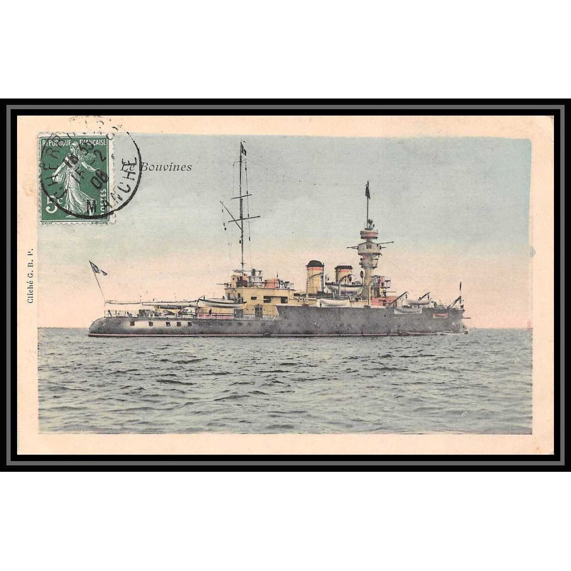 7783 cuirasse bouvines 1908 cherbourg pour belfort poste navale militaire France Carte postale (postcard)