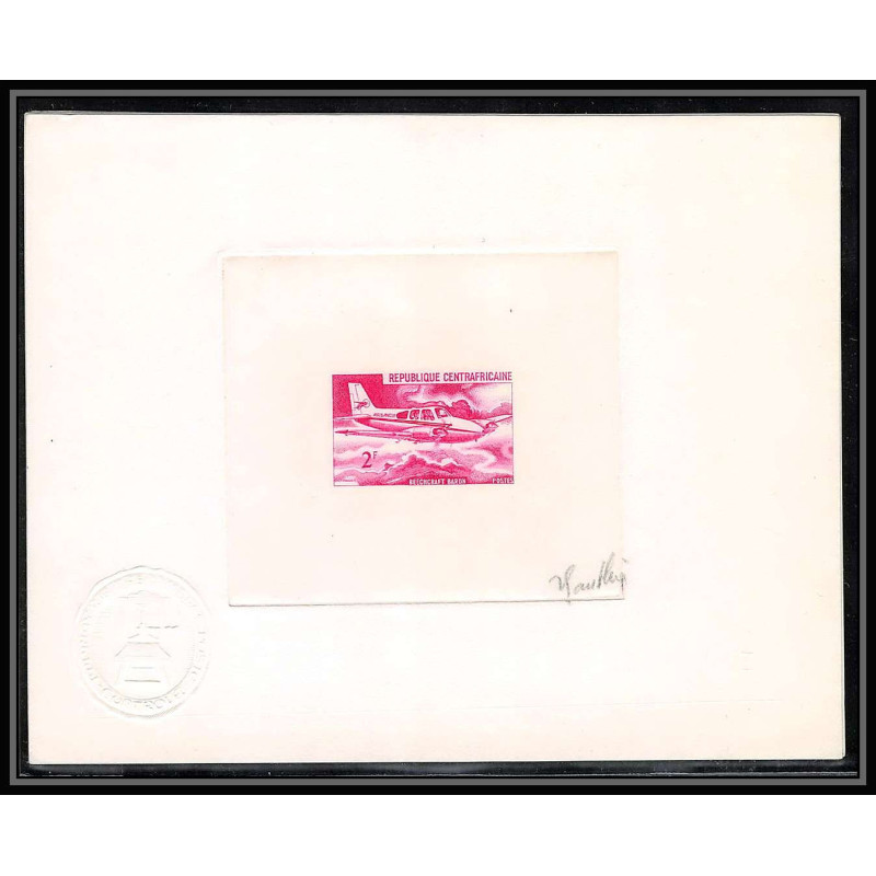 0743 Epreuve d'artiste artist proof centrafricaine y&t 96 Douglas dc-4 avion plane planes avions Signé signed autogrph