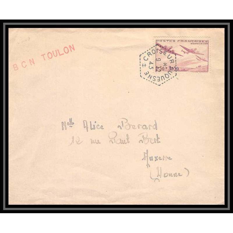 7856 croiseur duquesne bcn toulon 1945 pour auxerre France poste navale militaire Lettre (cover)