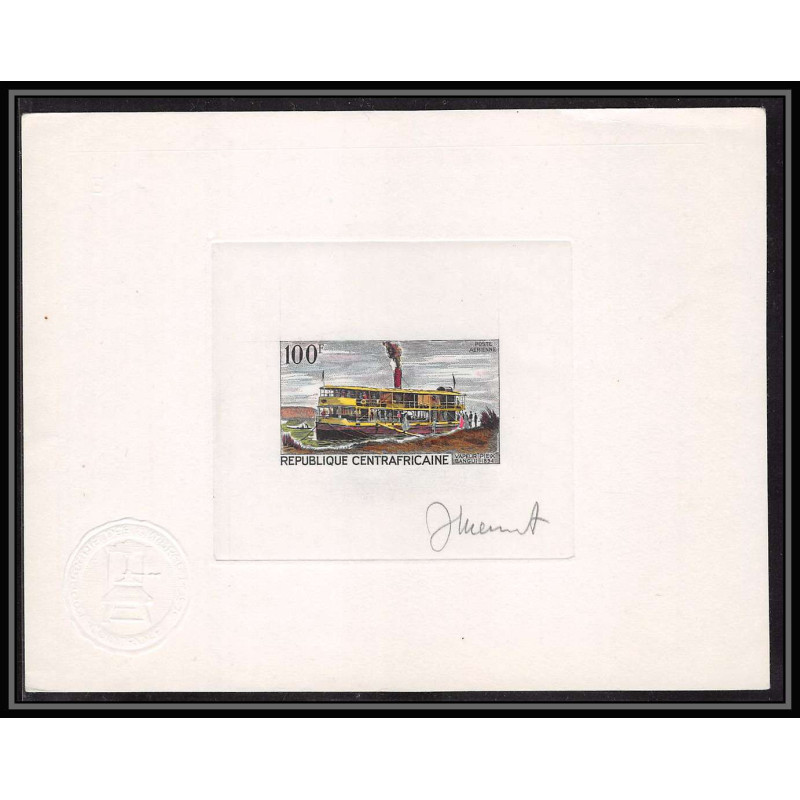 0745 Epreuve d'artiste artist proof centrafricaine y&t 65 bateau (bateaux ship ships) vapeur pie x bangui Signé signed