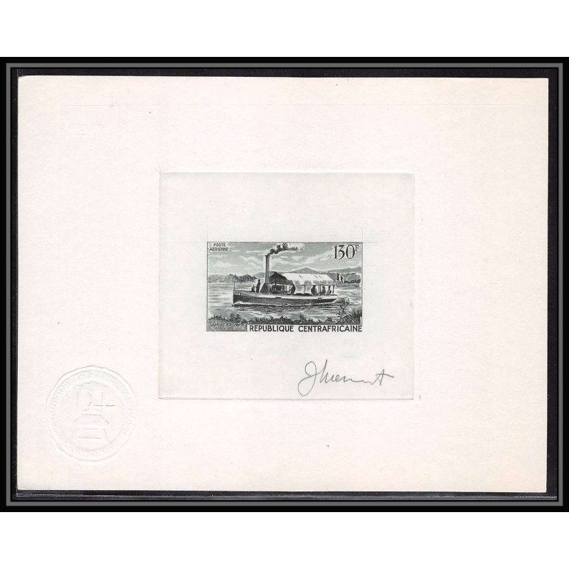 0748 Epreuve d'artiste artist proof centrafricaine y&t 65 bateau (bateaux ship ships) vapeur ballay bangui Signé signed