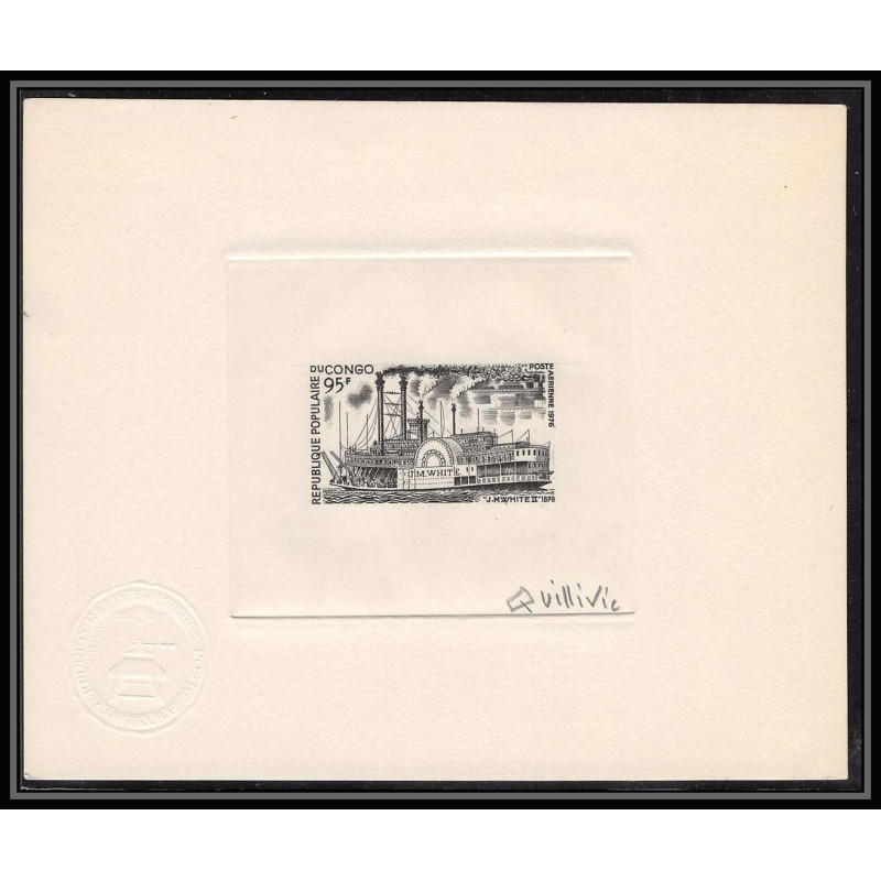 0750 Epreuve d'artiste artist proof Congo y&t 221 bateau bateaux ship ships vapeur WHITE Signé signed Quillivic