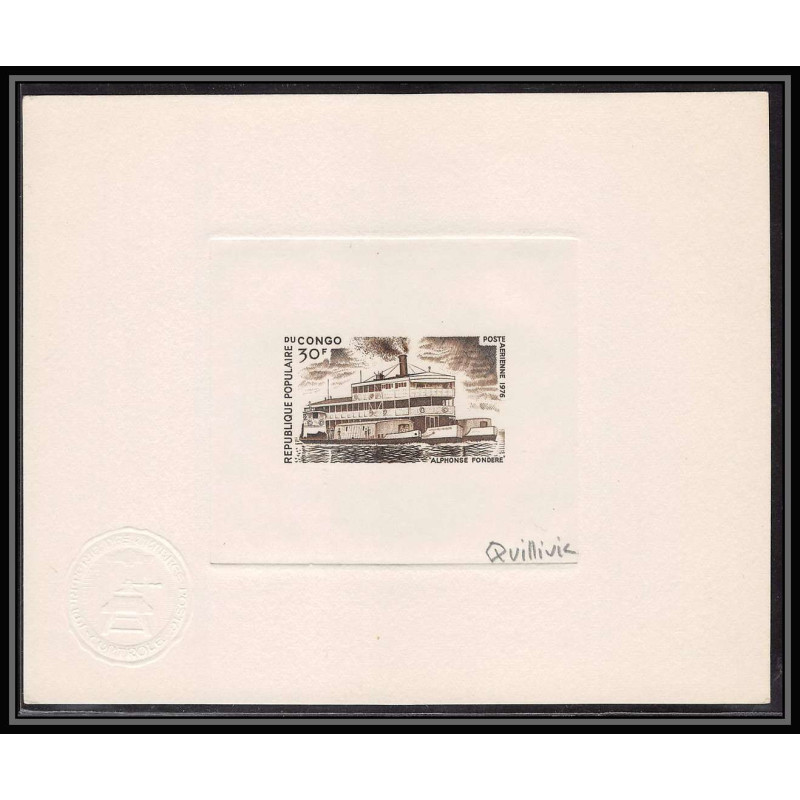 0754 Epreuve d'artiste artist proof congo N°217 bateau (bateaux ship ships) Fondere Signé signed autograph Quillivic 