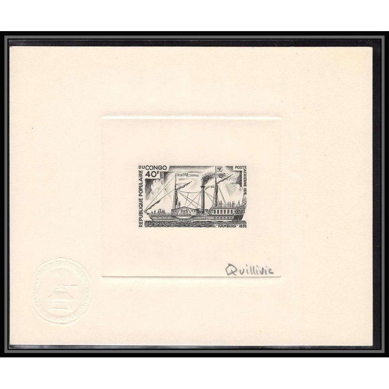 0755 Epreuve d'artiste artist proof Congo N°218 bateau bateaux ship ships hamburg vapeur Signé signed autograp Quillivic