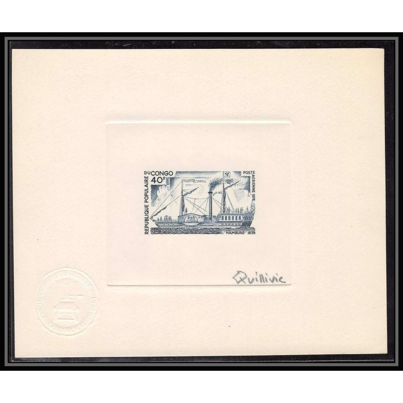 0756 Epreuve d'artiste artist proof Congo N°218 bateau bateaux ship ships hamburg vapeur Signé signed autograp Quillivic