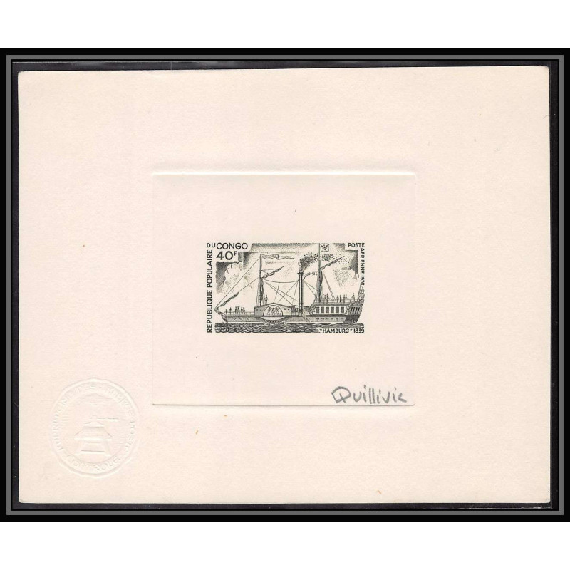 0758 Epreuve d'artiste artist proof Congo N°218 bateau bateaux ship ships hamburg vapeur Signé signed autograp Quillivic