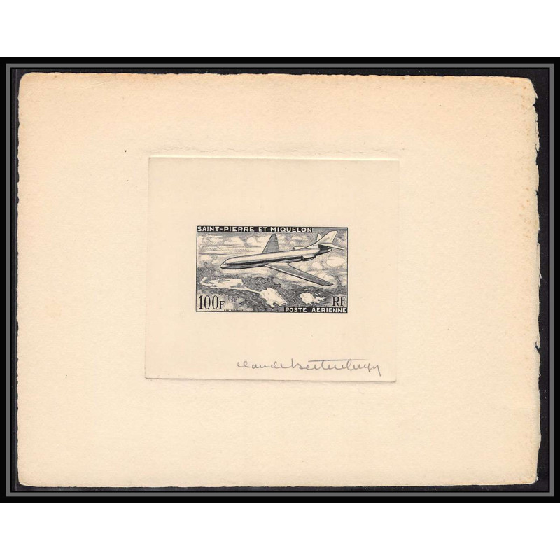 0769 Epreuve d'artiste artist proof saint pierre et miquelon y&t 25 caravelle avion (plane) Signé signed autographe