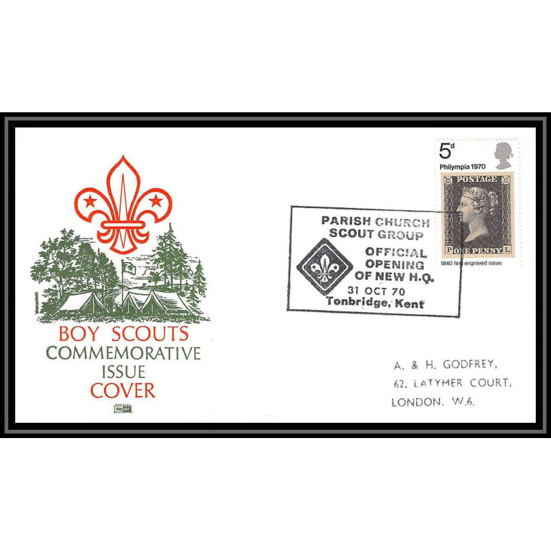 Lettre (cover) Scout (jamboree) - 05 - grande bretagne (great britain) - parish church csout new hq tonbridge 1970