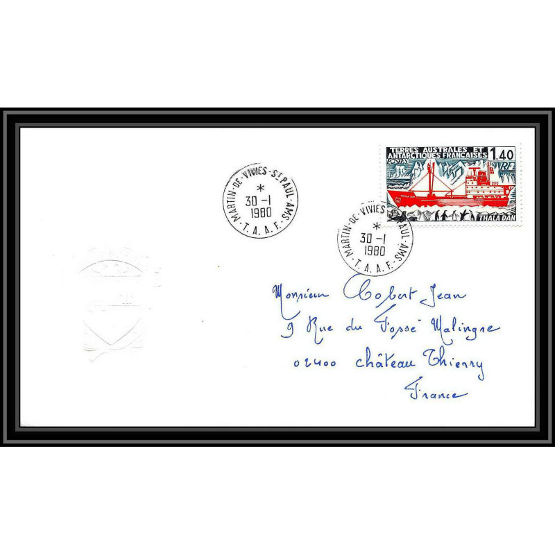 0073 Taaf terres australes Antarctic Lettre (cover) 30/01/1980 N° 67 BATEAU THALA DAN