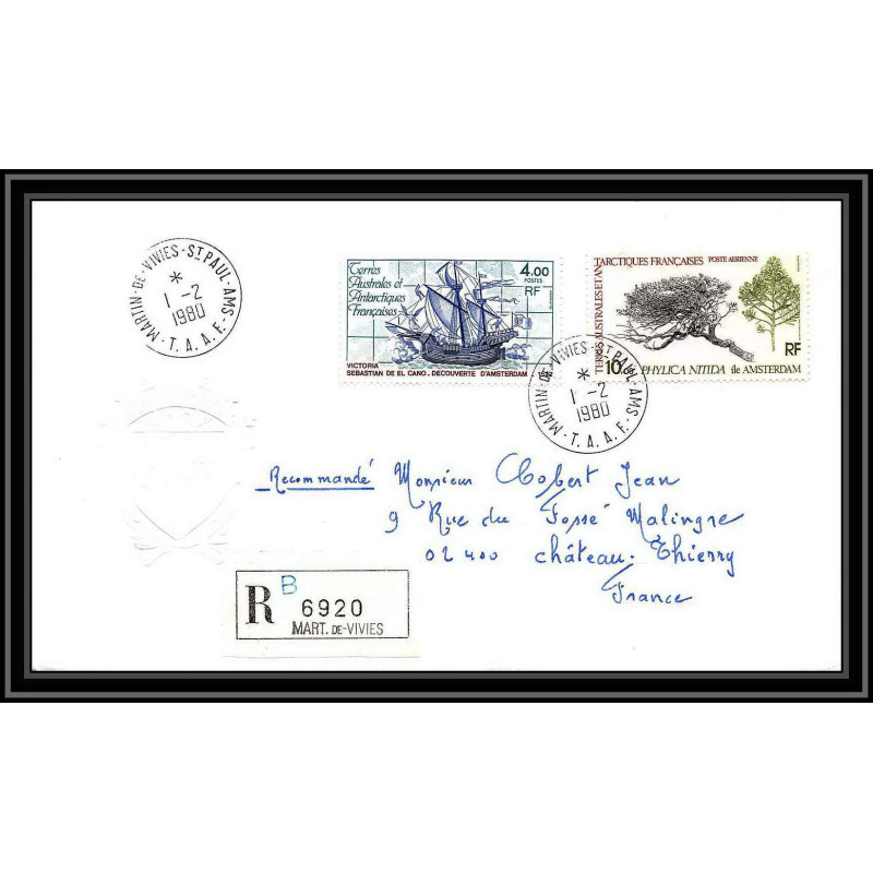 0086 Taaf terres australes Antarctic Lettre (cover) 01/02/1980 recommandé