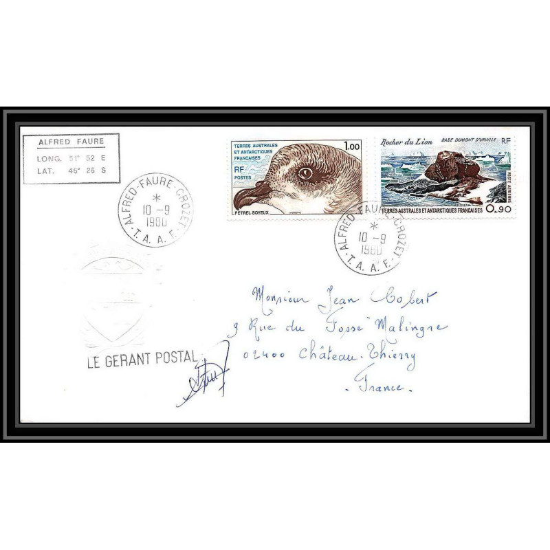 0093 Taaf terres australes Antarctic Lettre (cover) 10/09/1980 Signé signed
