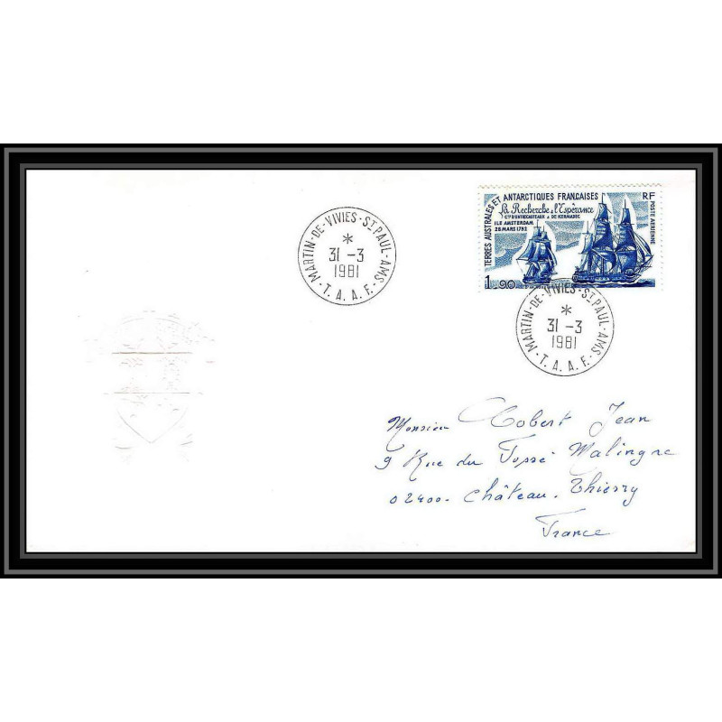 0102 Taaf terres australes Antarctic Lettre (cover) 31/03/1981 N° 58 bateau (bateaux ship ships) 