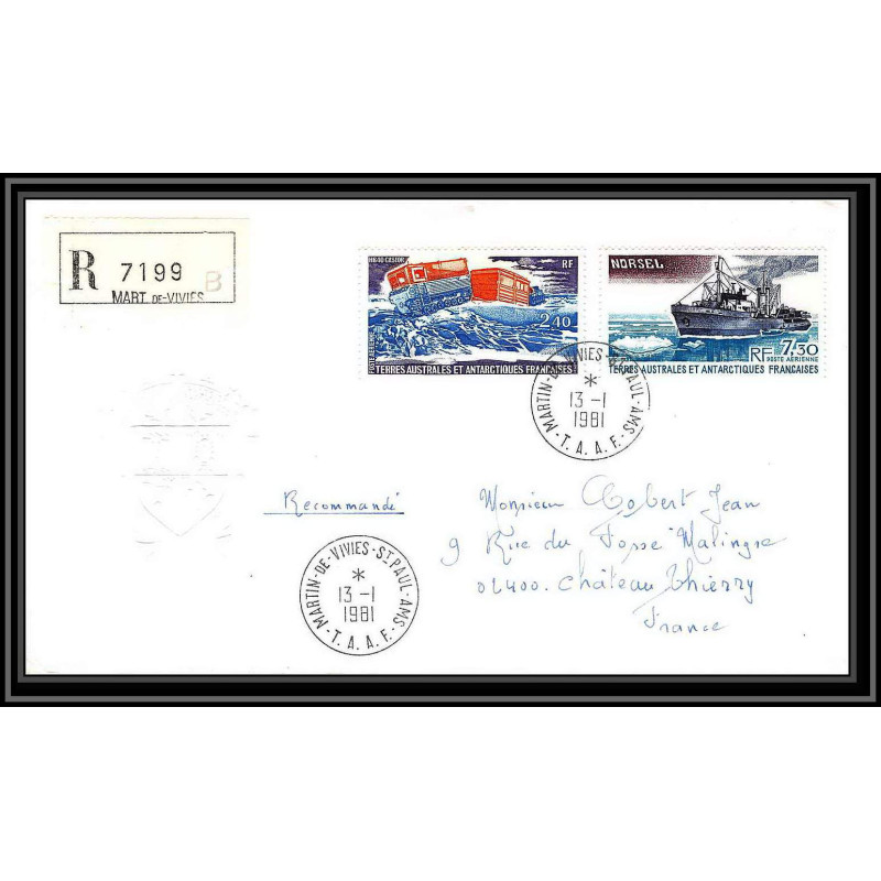 0127 Taaf terres australes Antarctic Lettre (cover) 13/01/1981 recommandé