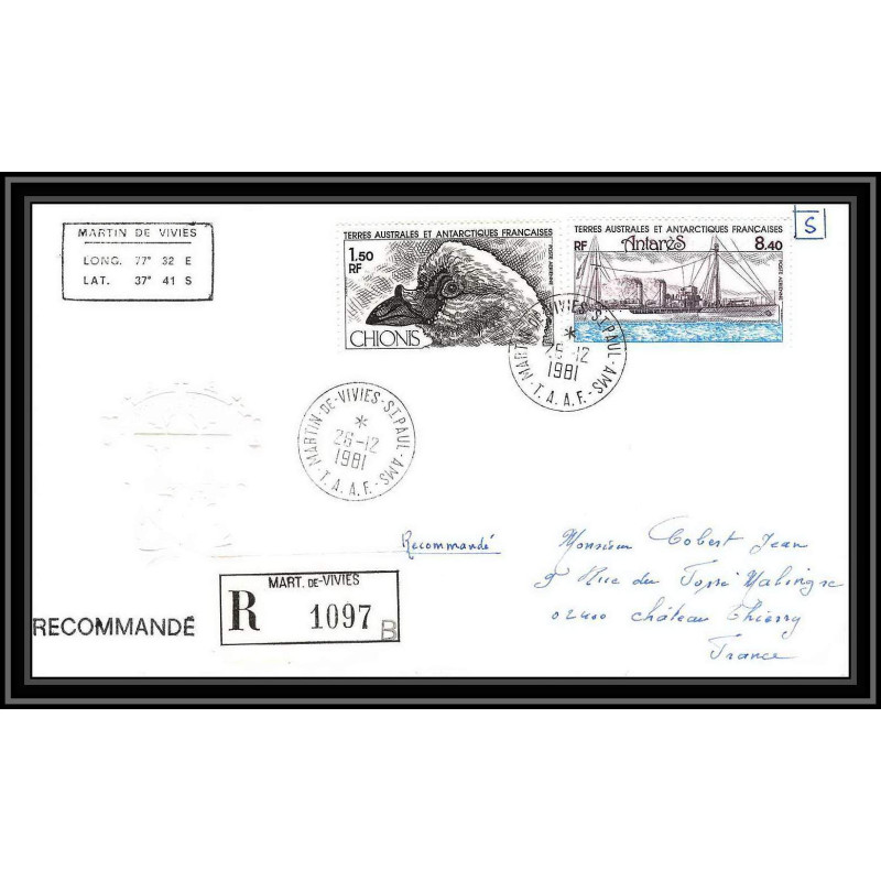 0134 Taaf terres australes Antarctic Lettre (cover) 26/12/1981 recommandé