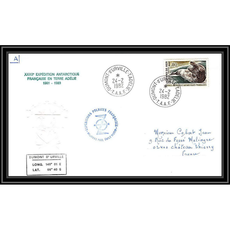 0153 Taaf terres australes Antarctic Lettre (cover) 24/02/1982 FAUNE LEOPARD DE MER
