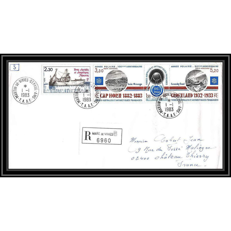 0167 Taaf terres australes Antarctic Lettre (cover) 01/01/1983 martin de vivies PA 77A SPOUTNIK ANNEE POLAIRE recommandé