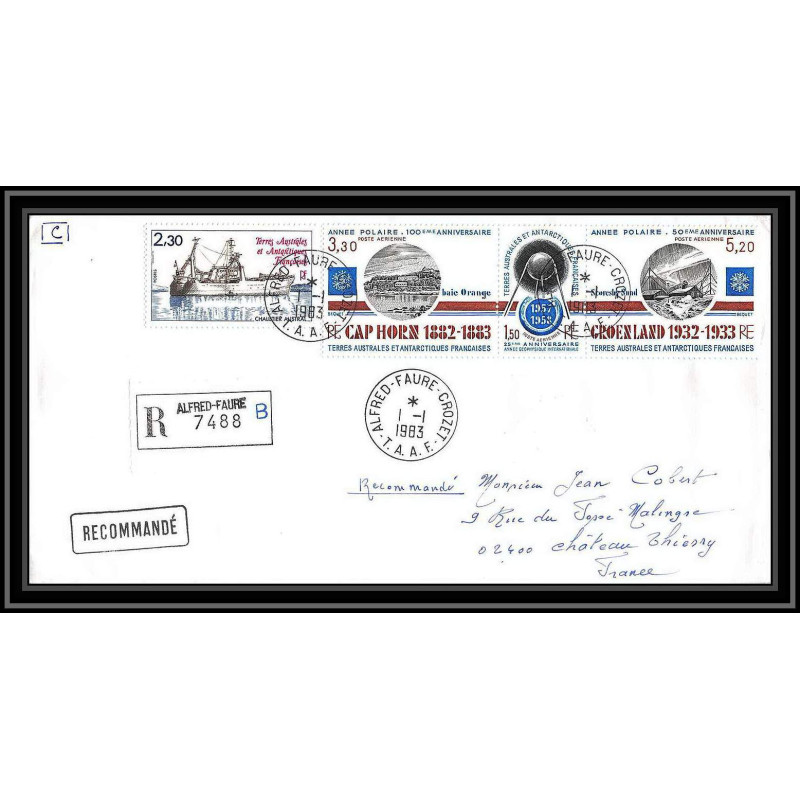0168 Taaf terres australes Antarctic Lettre (cover) 01/01/1983 alfred faure PA 77A SPOUTNIK ANNEE POLAIRE recommandé