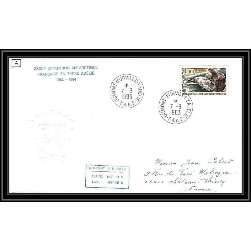 0184 Taaf terres australes Antarctic Lettre (cover)07/03/1983 FAUNE LEOPARD DE MER