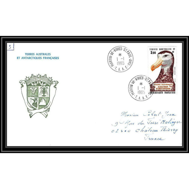 0229 Taaf terres australes Antarctic Lettre (cover) 01/01/1985 PA 87 FAUNE OISEAU 