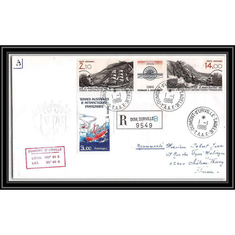 0261 Taaf terres australes Antarctic Lettre (cover) 01/01/1986 PA N° 94A BATEAU A VOILE CHARCOT recommandé