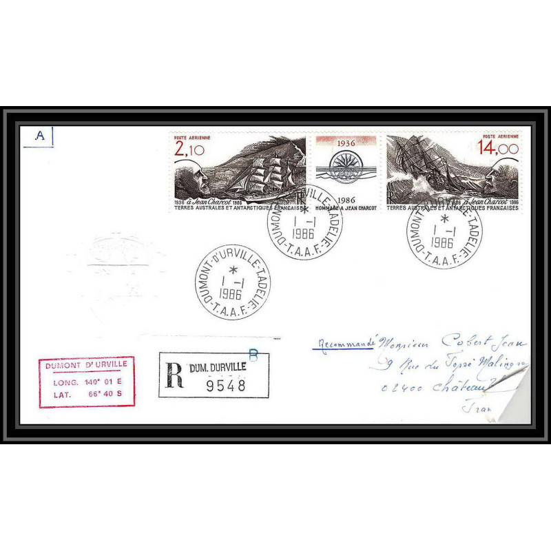 0262 Taaf terres australes Antarctic Lettre (cover) 01/01/1986 PA N° 94A BATEAU A VOILE CHARCOT recommandé
