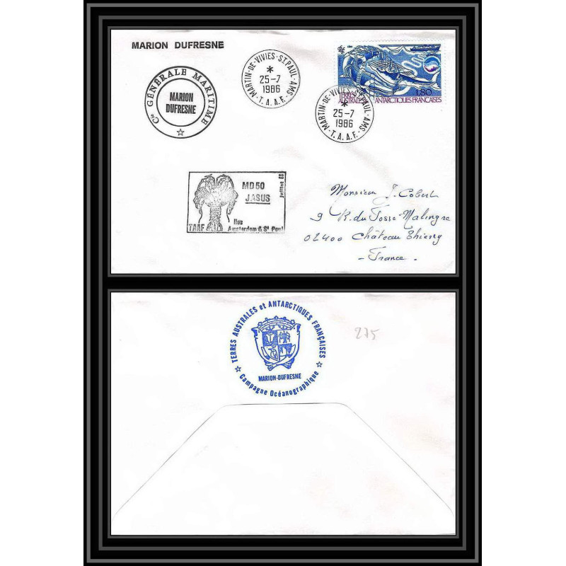 0275 Taaf terres australes Antarctic Lettre (cover) 25/07/1986
