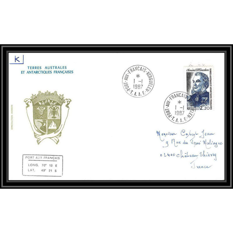 0287 Taaf terres australes Antarctic Lettre (cover) 01/01/1987 N° 128 Amiral Mouchez KERGUELEN
