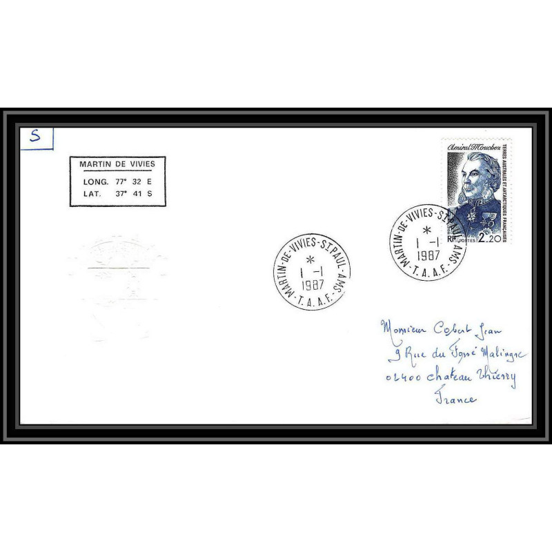 0288 Taaf terres australes Antarctic Lettre (cover) 01/01/1987 N° 128 Amiral Mouchez martin de vivies st paul amsterdam