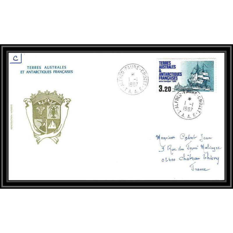 0289 Taaf terres australes Antarctic Lettre (cover) 01/01/1987 N° 129 Aviso transport "Eure" 
