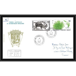 0298 Taaf Lettre (cover) 01/01/1987 N° 125 + N° 123 Faune antarctique : "renne + Flore antarctique. "Poa Cookii
