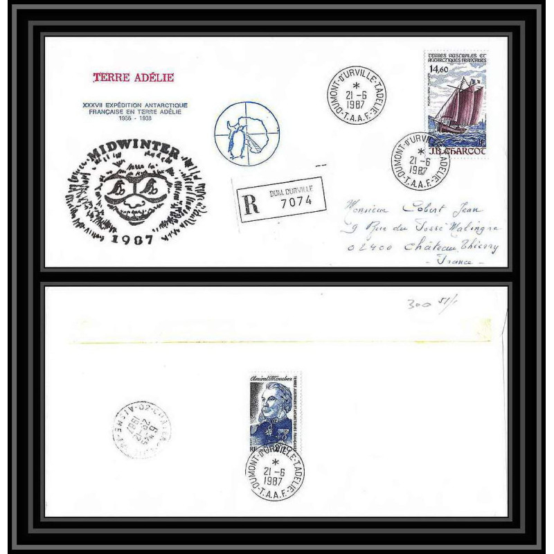 0300 Taaf terres australes Antarctic Lettre (cover) 1987 PA 97 Voilier bateau (bateaux ship ships) charcot recommandé