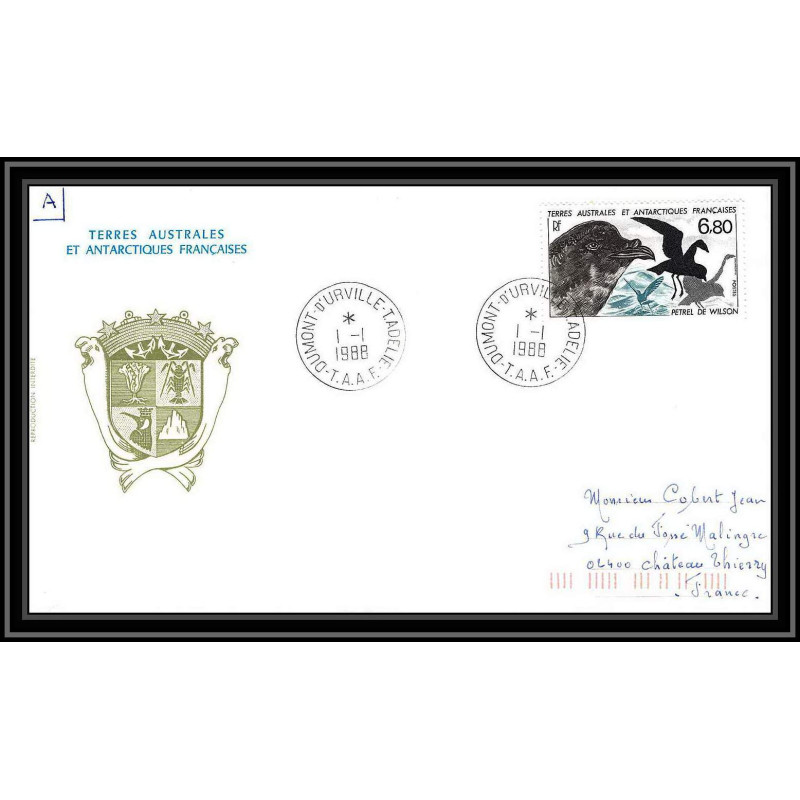 0314 Taaf terres australes Antarctic Lettre (cover) 01/01/1988 N° 132 Flore et faune antarctique : "Pétrel de Wilson