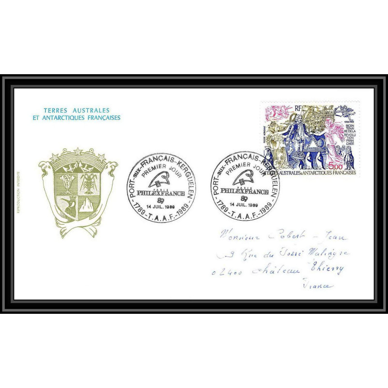0318 Taaf terres australes Antarctic Lettre (cover) 14/07/1989 PA 107 Bicentenaire de la Révolution française 