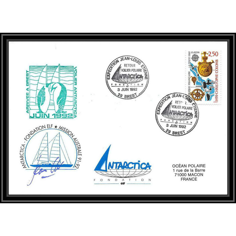 0379 Lettre (cover) 1992 Antarctic A JL ETIENNE Signé signed