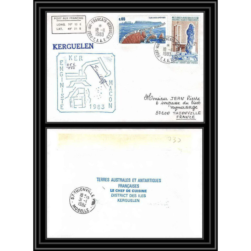 0730 Taaf terres australes Antarctic Lettre (cover) 18/11/1983 ENGINISTE KER MACON chef cuisine