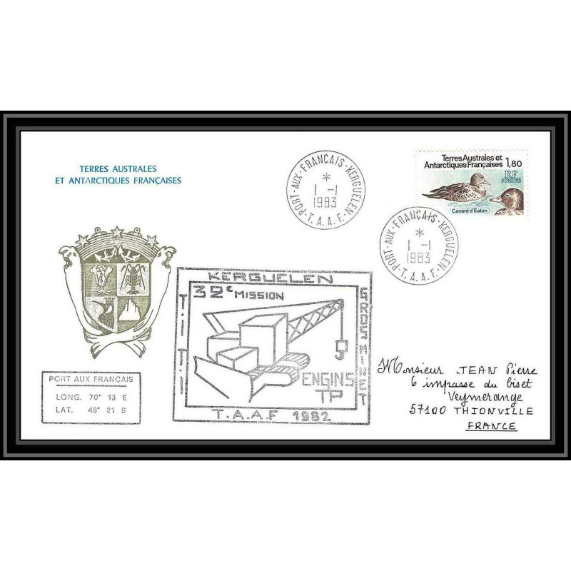 0737 Taaf terres australes Antarctic Lettre (cover) 01/01/1983 KERGUELEN 32 ème MISSION