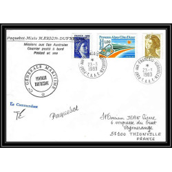 0744 Taaf terres australes Antarctic Lettre (cover) 23/03/1983 FRANCE Dufresne Signé signed paquebot