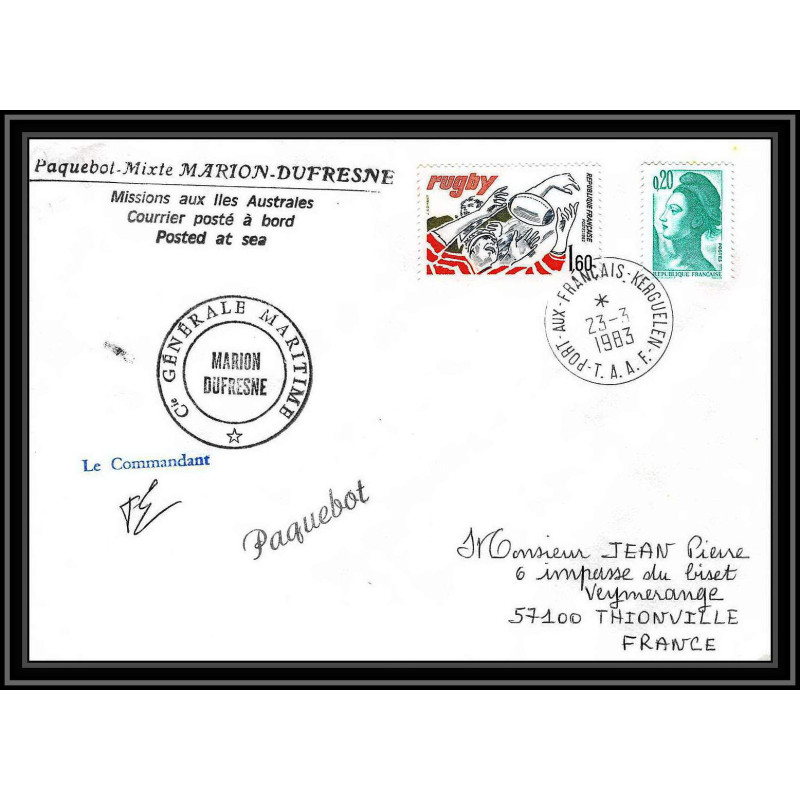 0745 Taaf terres australes Antarctic Lettre (cover) 23/03/1983 Dufresne FRANCE Signé signed paquebot