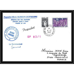 0749 Taaf terres australes Antarctic Lettre (cover) 04/12/1983 divers Dufresne FRANCE Signé signed paquebot dusfresne