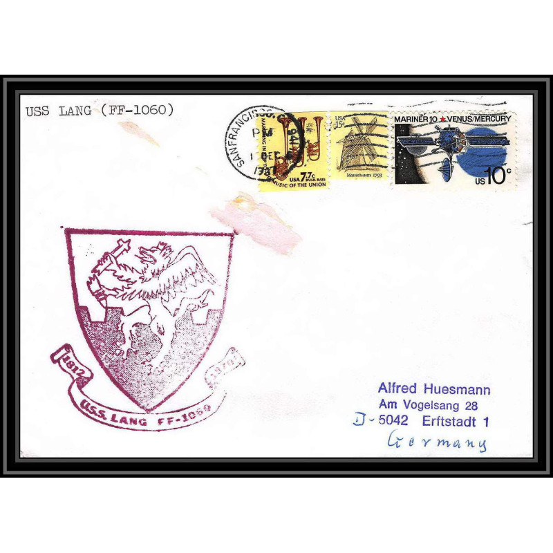 0835 USA Antarctic Lettre (cover) 1987 USS LANG