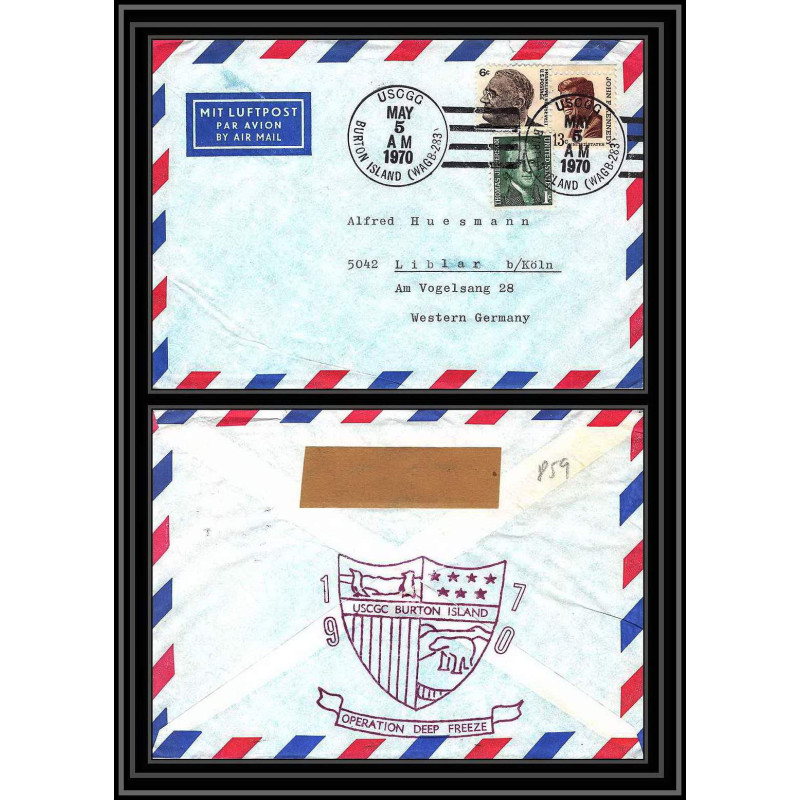 0859 USA Antarctic Lettre (cover) 1970 RARE BURTON ISLAND