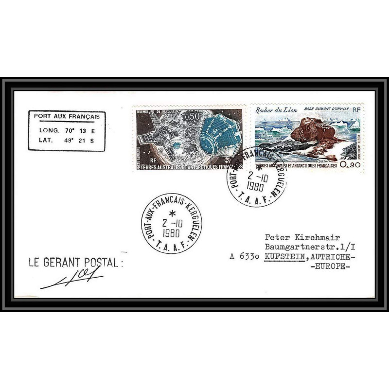 0959 Taaf terres australes Antarctic Lettre (cover) 1980 kerguelen Signé signed autograph