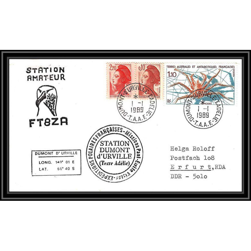 0965 Taaf terres australes Antarctic Lettre (cover) 1989 station amateur ft8za