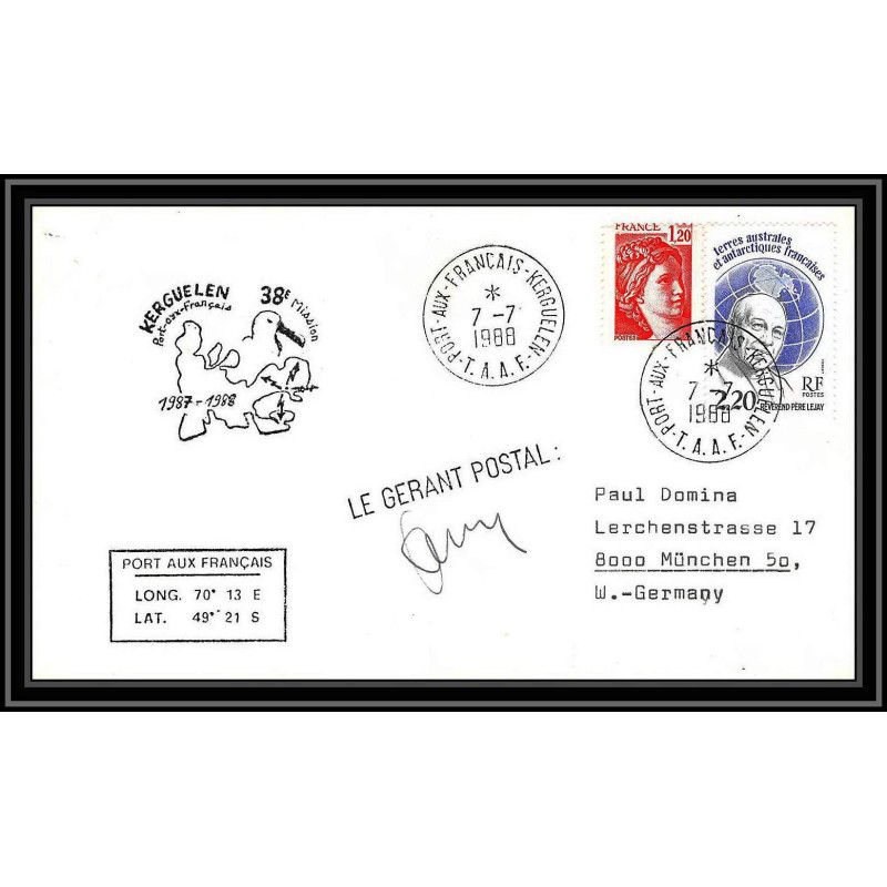 0980 Taaf terres australes Antarctic Lettre (cover) 38ème mission Signé signed signed autograph